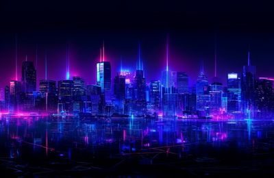 就去色色赛博朋克霓虹配色——深夜都市霓虹紫与电光蓝在黑色背景上碰撞，科技感与未来感并存